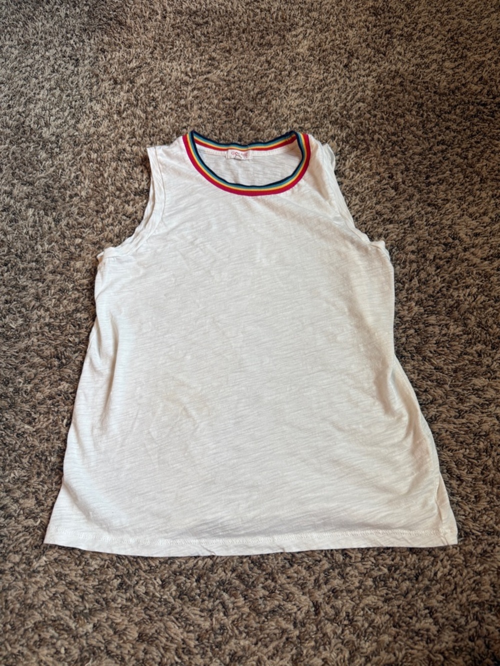 Goldie Lewinter White Tank with Rainbow Stripe Trim